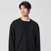 NOAH MARS Men Old Money Henley Long Sleeve Tee Chest Cross Embroidery Logo