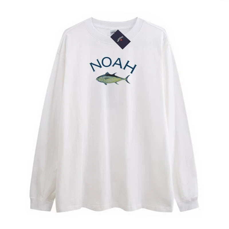 NOAH BWCJ Tuna Print Pure Cotton Unisex Long Sleeve Tee Autumn