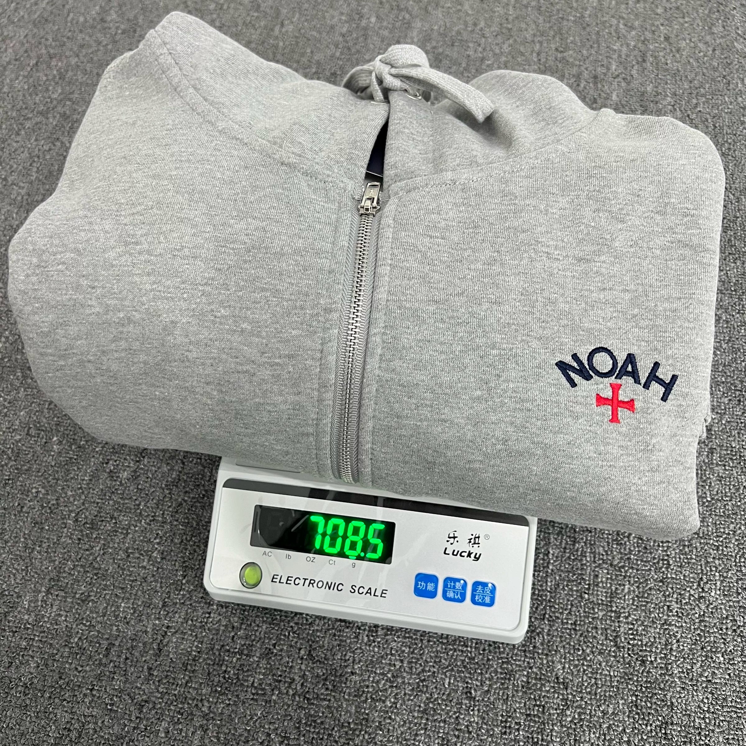NOAH MARS Men Grey Zip Cardigan Hoodie Chest Cross Embroidery Logo