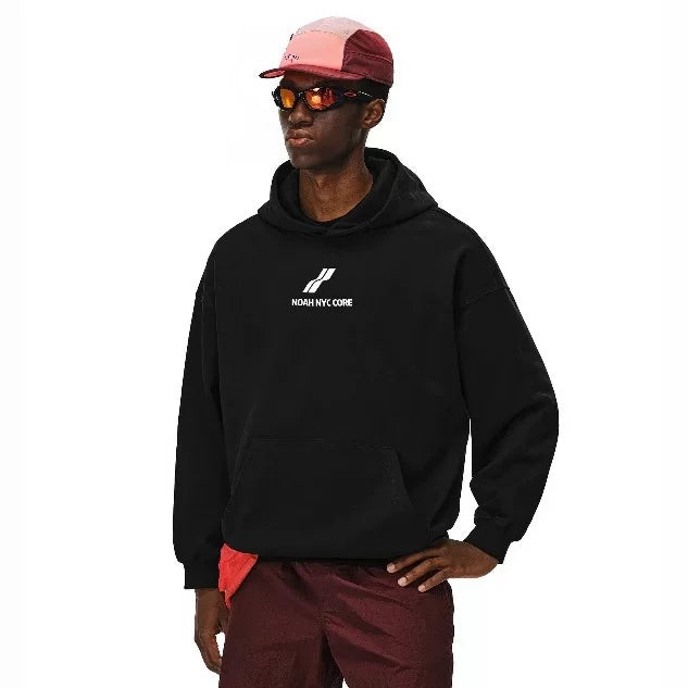 NOAH MARS Two Bar Wave Print Heavy Thread Splicing Hooded Sweatshirt