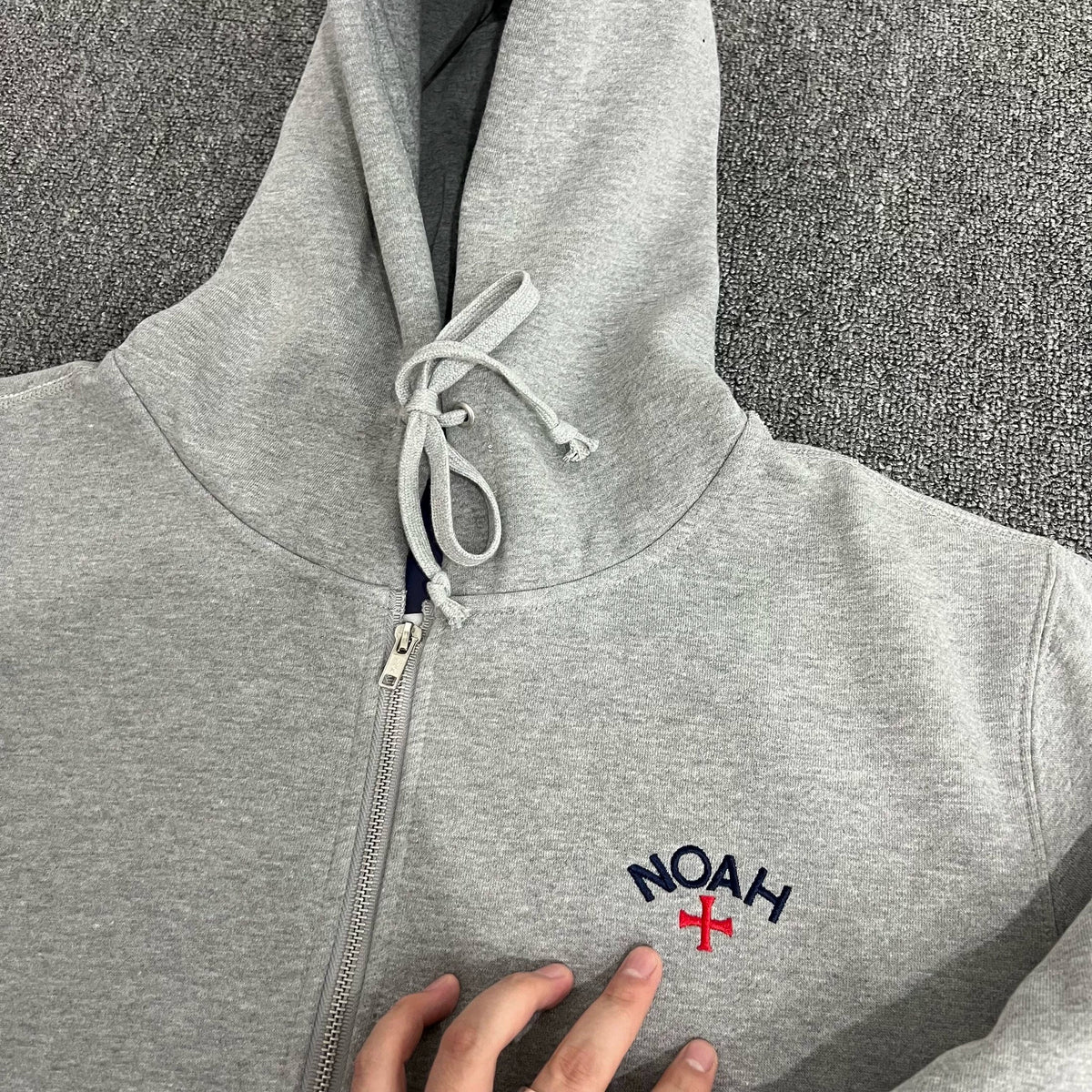 NOAH MARS Men Grey Zip Cardigan Hoodie Chest Cross Embroidery Logo