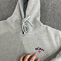 NOAH MARS Grey Cross Embroidery Zip Hoodie Cardigan Autumn Winter