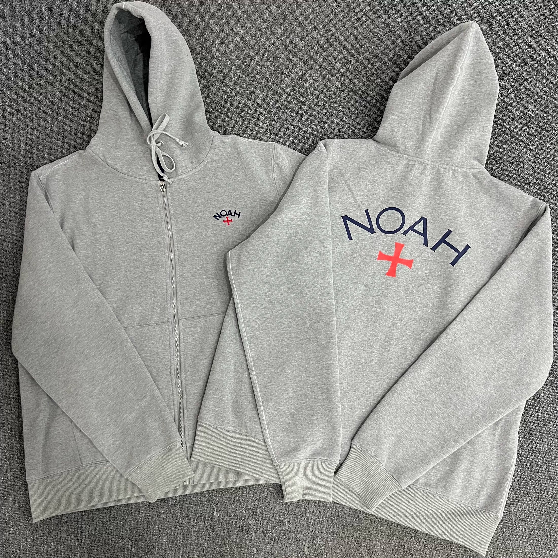 NOAH MARS Men Grey Zip Cardigan Hoodie Chest Cross Embroidery Logo
