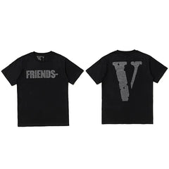 Vlone All-Over Text Grid "FRIENDS-" Graphic T-Shirt - Black