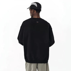 NOAH MARS Men Thread Splice Crew Sweatshirt Back Small Cross Logo American Casual