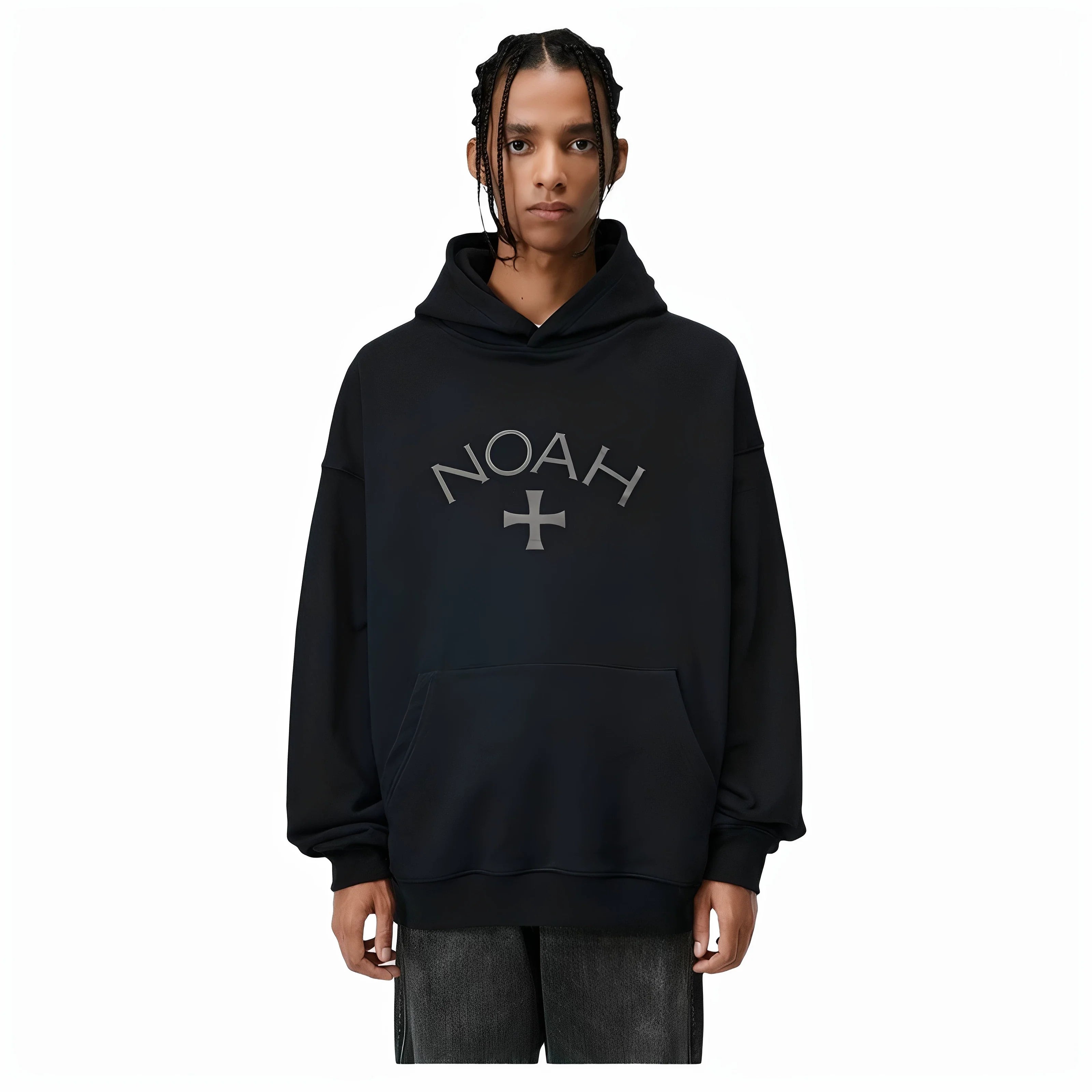 NOAH MARS Grey First Gen Cross Hoodie Men American Casual Loose