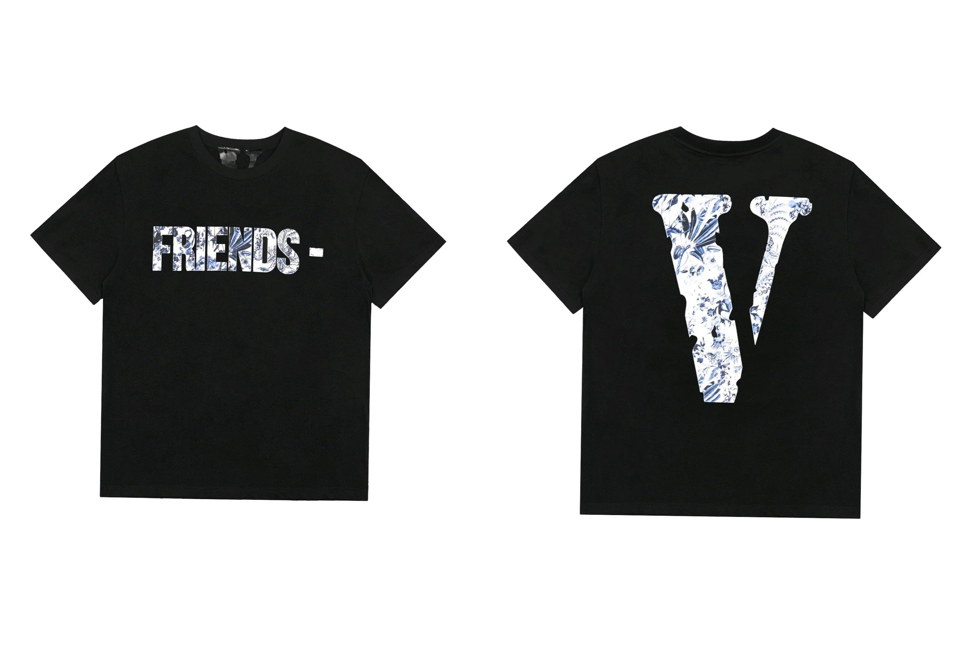 Vlone Abstract Floral "FRIENDS-" Graphic T-Shirt - Black