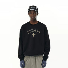 NOAH MARS Men Heavyweight Crew Sweatshirt Plaid Cross Thread Splicing