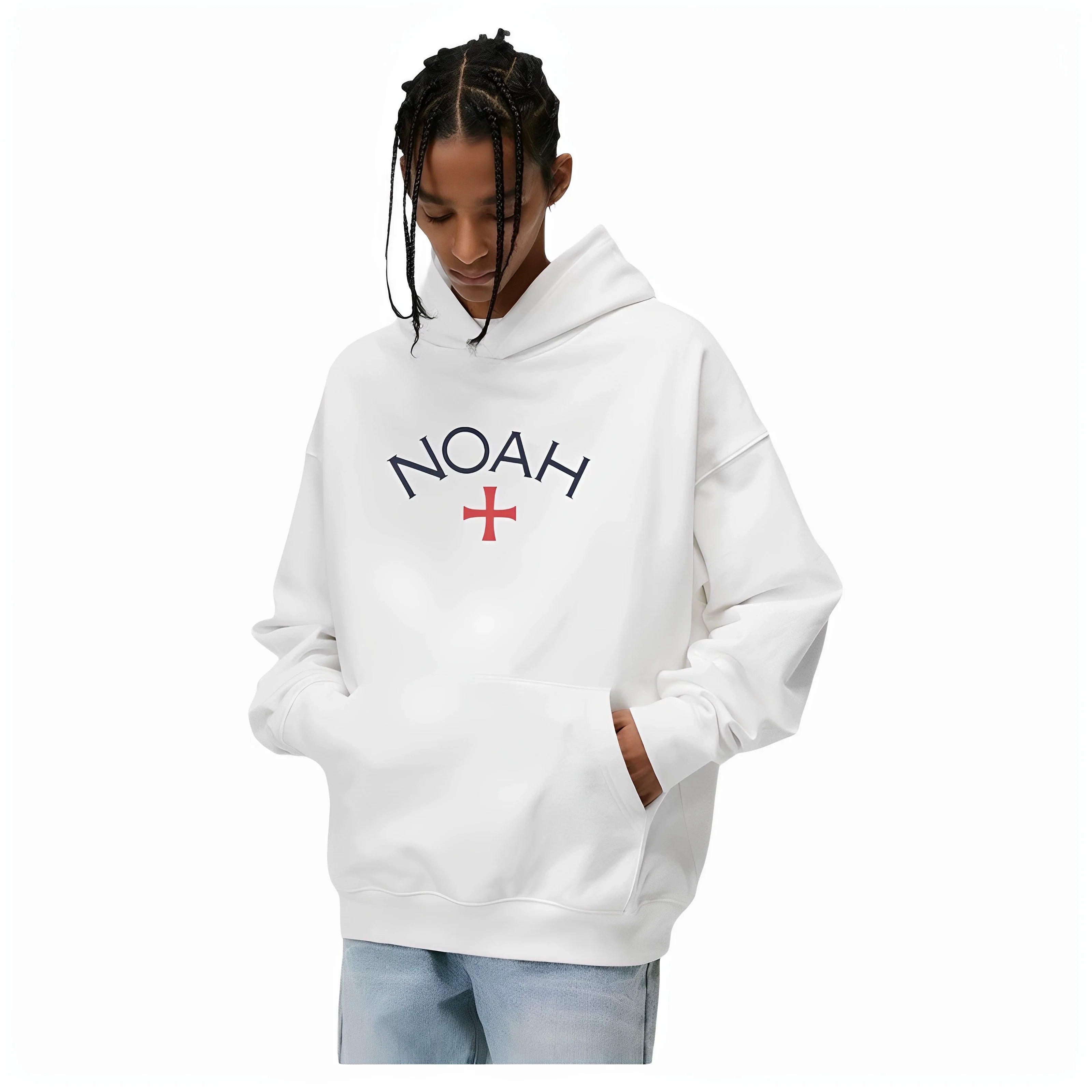 NOAH MARS Grey First Gen Cross Hoodie Men American Casual Loose
