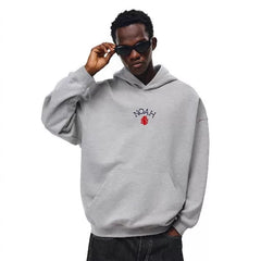 NOAH MARS Men Heavyweight Thread Splice Hoodie Tiny Rose Embroidery