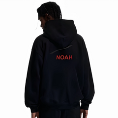 NOAH MARS Men Wave Print Zip Hoodie Looped Fleece Autumn American Casual