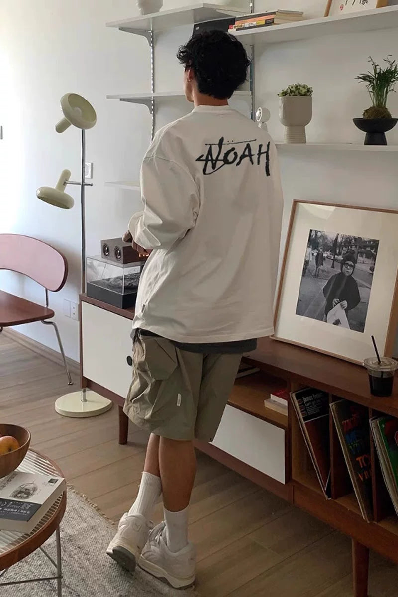 NOAH Front & Back Calligraphy Print Heavy Cotton Unisex Long Sleeve Tee